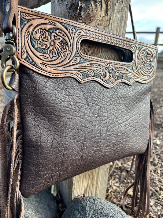 Cowhide Tooled Fringe Purse