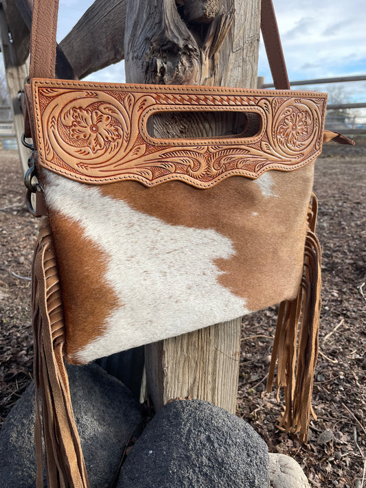 Cowhide Tooled Fringe Purse